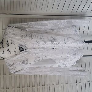 Sundace white lace long sleeve semisheer open cardigan size L